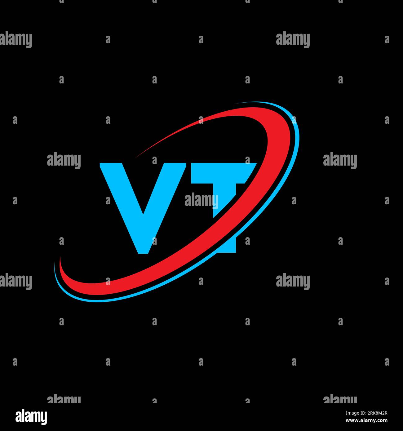 Logo mit VT-V-T-Buchstaben. Anfangsbuchstabe VT gekröpft Kreis Monogramm in Großbuchstaben Logo rot und blau. VT-Logo, V-T-Design. vt, V t Stock Vektor