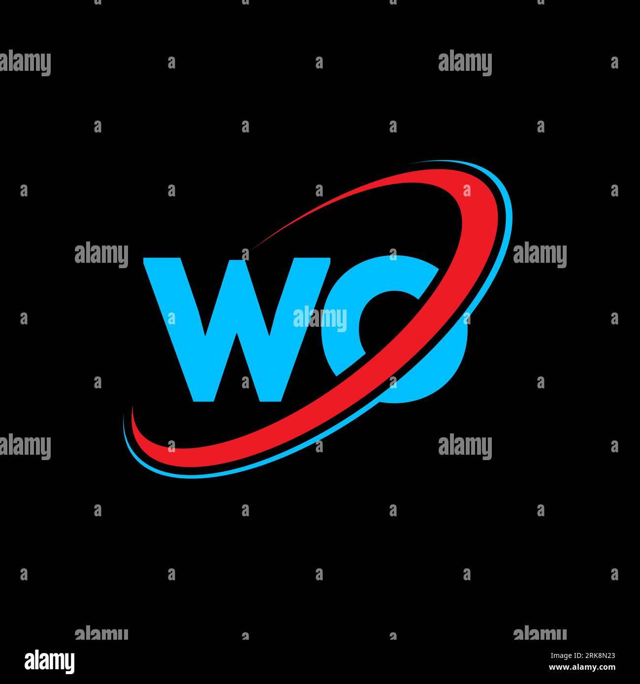 Logo-Design mit W O-Buchstaben. Anfangsbuchstabe mit verknüpftem Kreis in Großbuchstaben Monogramm-Logo rot und blau. WO-Logo, W O-Design. AA, W o, W&O Stock Vektor
