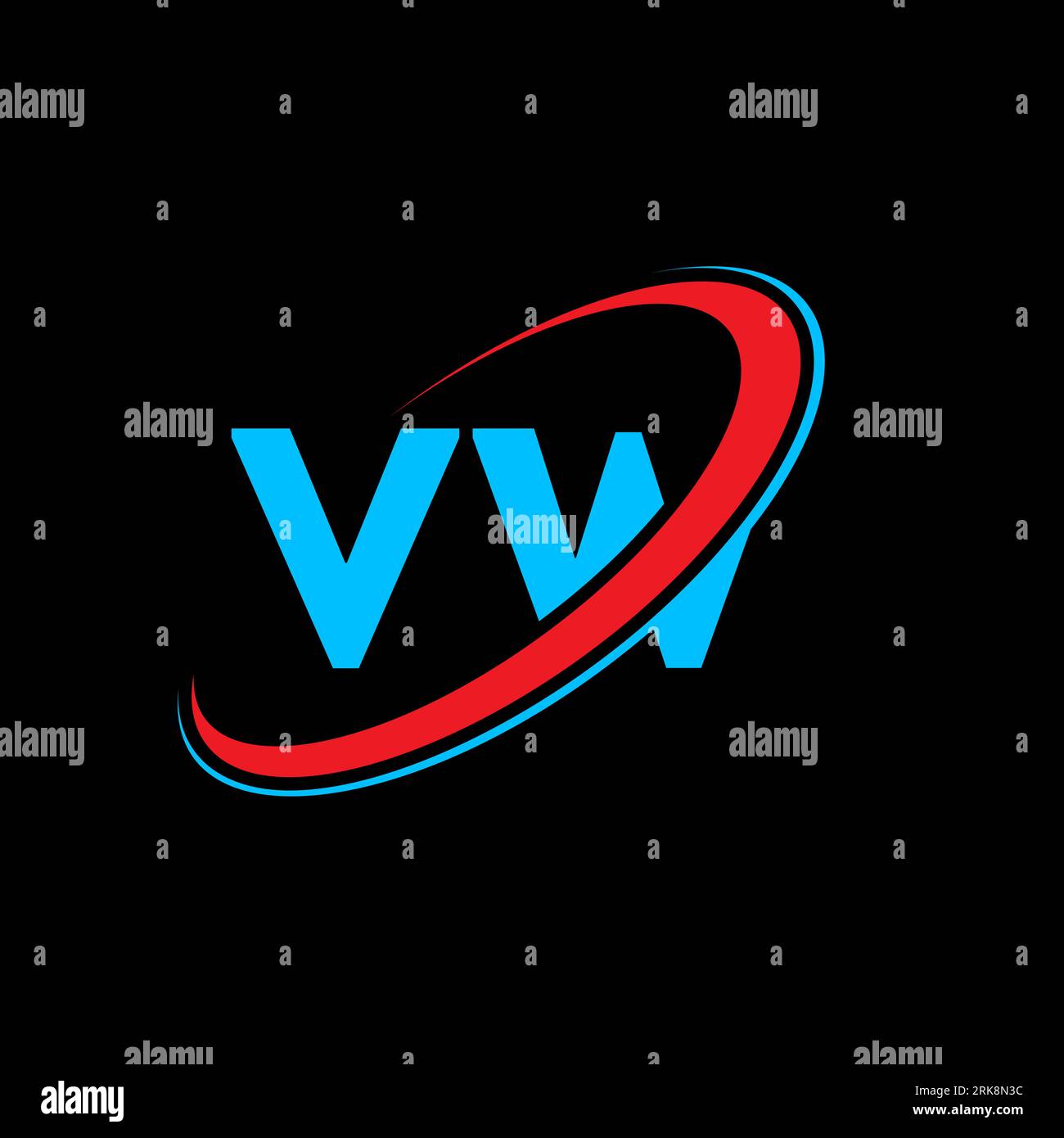 Logo mit VW V W-Buchstaben. Anfangsbuchstabe VW-Verbund Kreis Monogramm-Logo in Großbuchstaben rot und blau. VW-Logo, V-W-Design. vw, V w Stock Vektor
