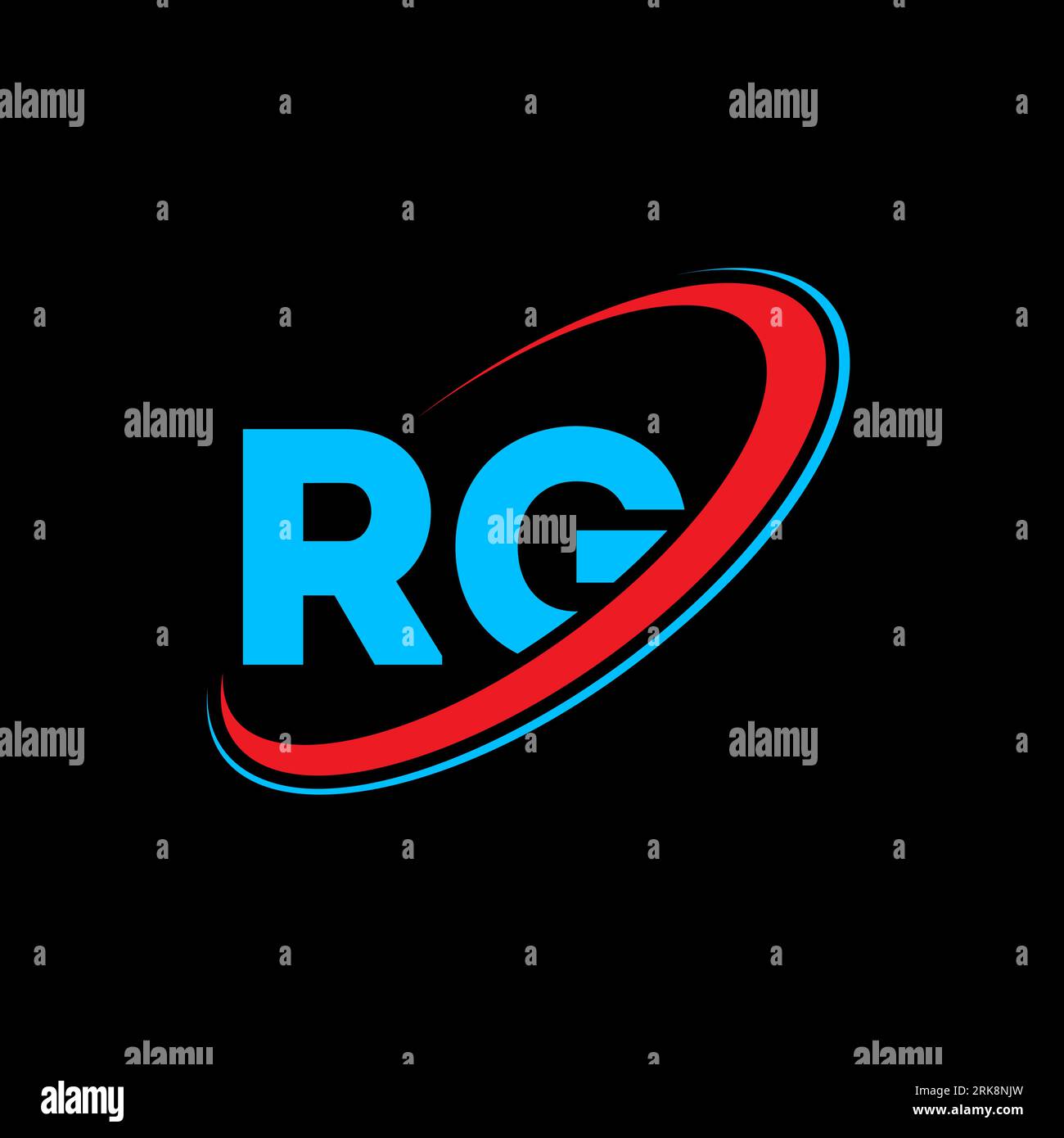 Logo mit RG R G-Buchstaben. Anfangsbuchstabe RG gekröpft Kreis Monogramm-Logo in Großbuchstaben rot und blau. RG-Logo, R G-Design. rg, r g Stock Vektor
