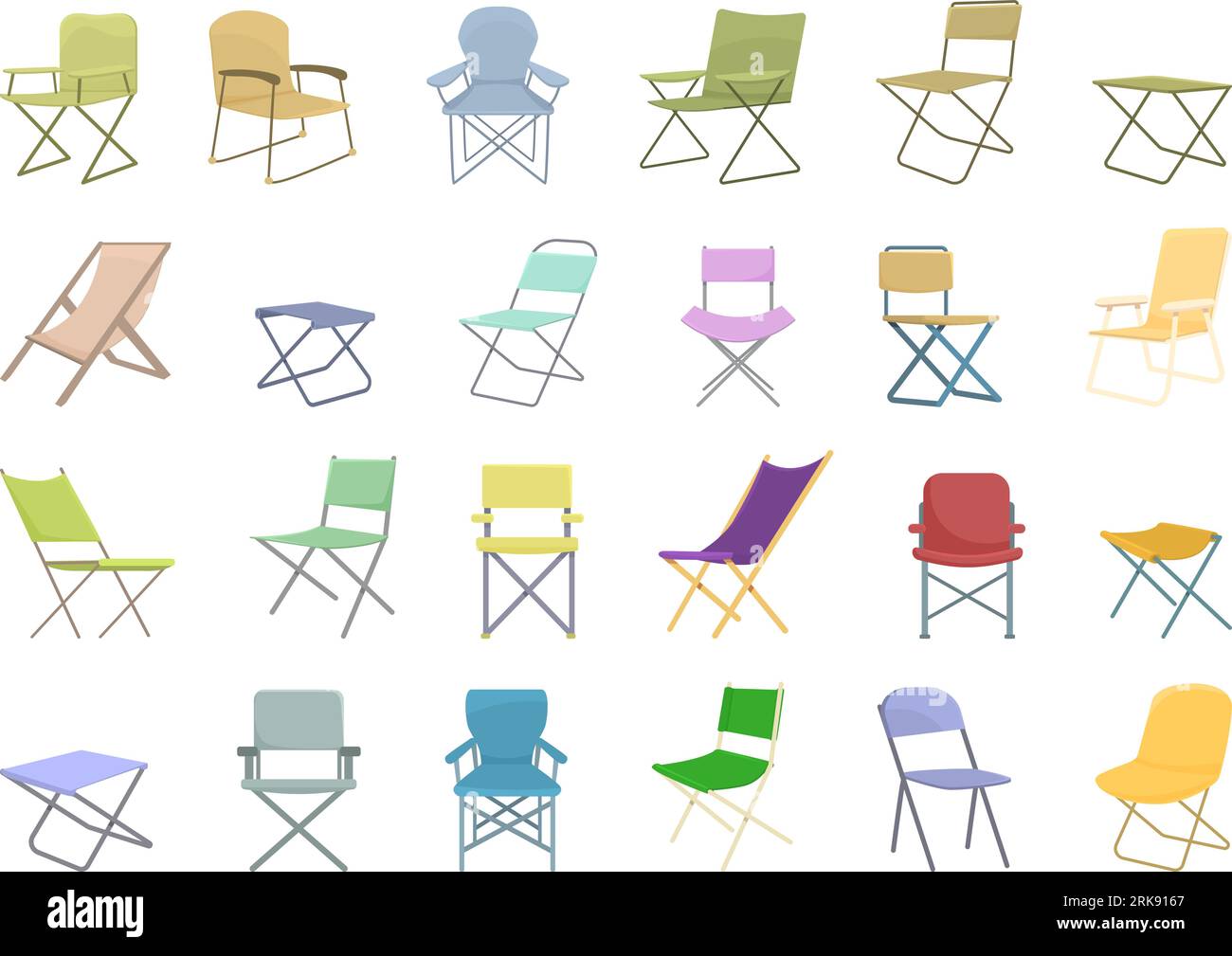 Camping chair icons set cartoon vector. Nature summer. Picnic seat Stock Vektor