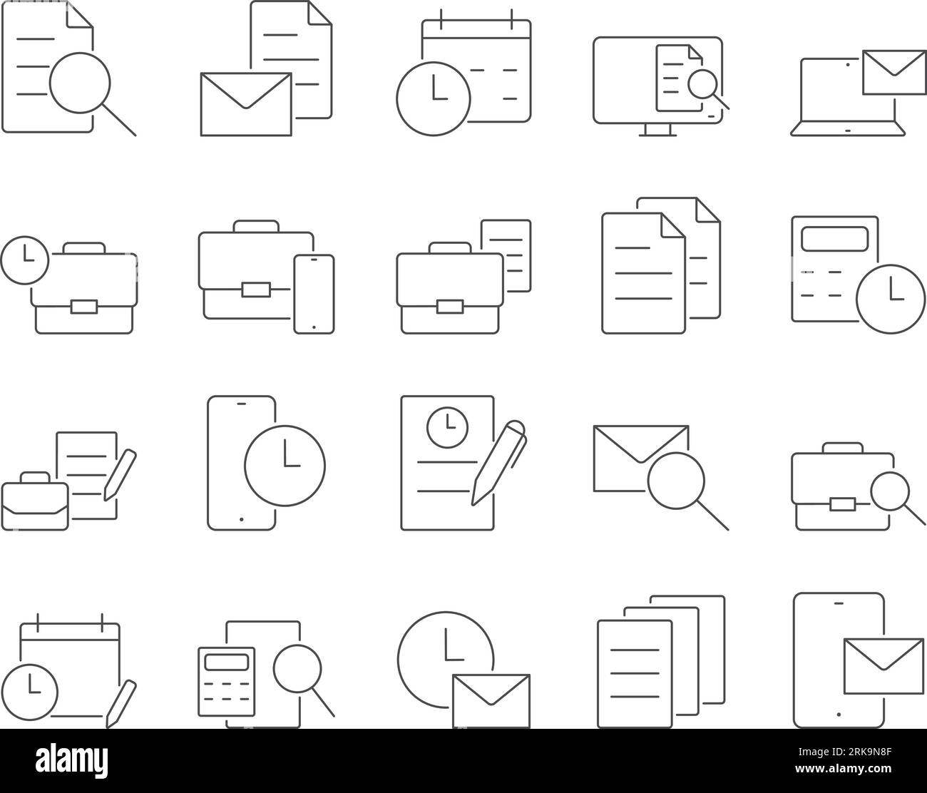 Symbole für Unternehmen und Produktivität festgelegt. Effizienz, Effektivität, Leistung. Bearbeitbare Kontur. Vektorsammlung Mit Einfachen Symbolen Stock Vektor