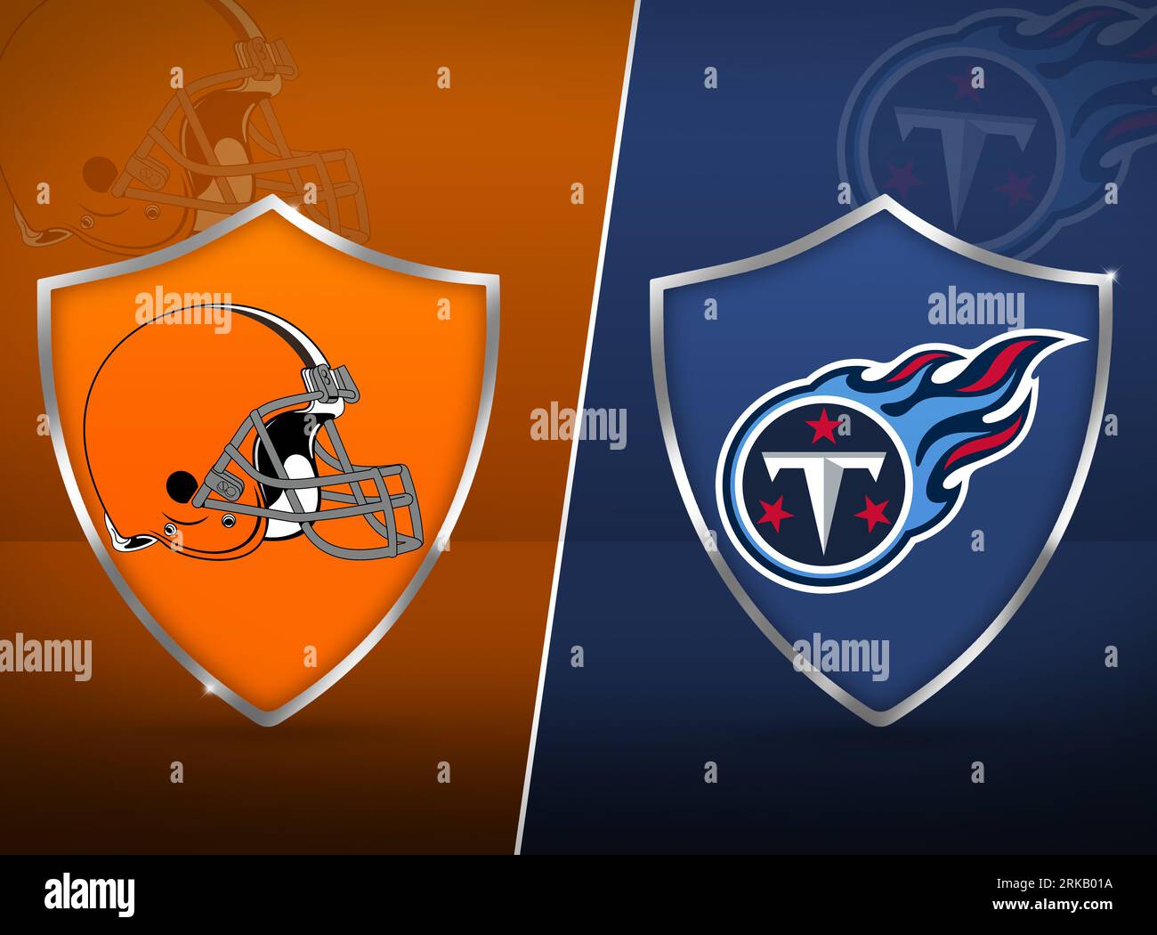 Broncos vs Titans American Football Spielkonzept mit entsprechenden Schildern, redaktionelles Konzept Stockfoto