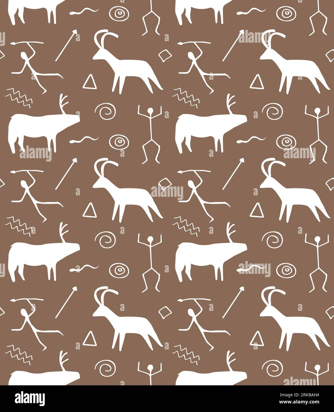 Vektor nahtloses Muster von alten Felsmalereien isoliert auf braunem Hintergrund Stock Vektor