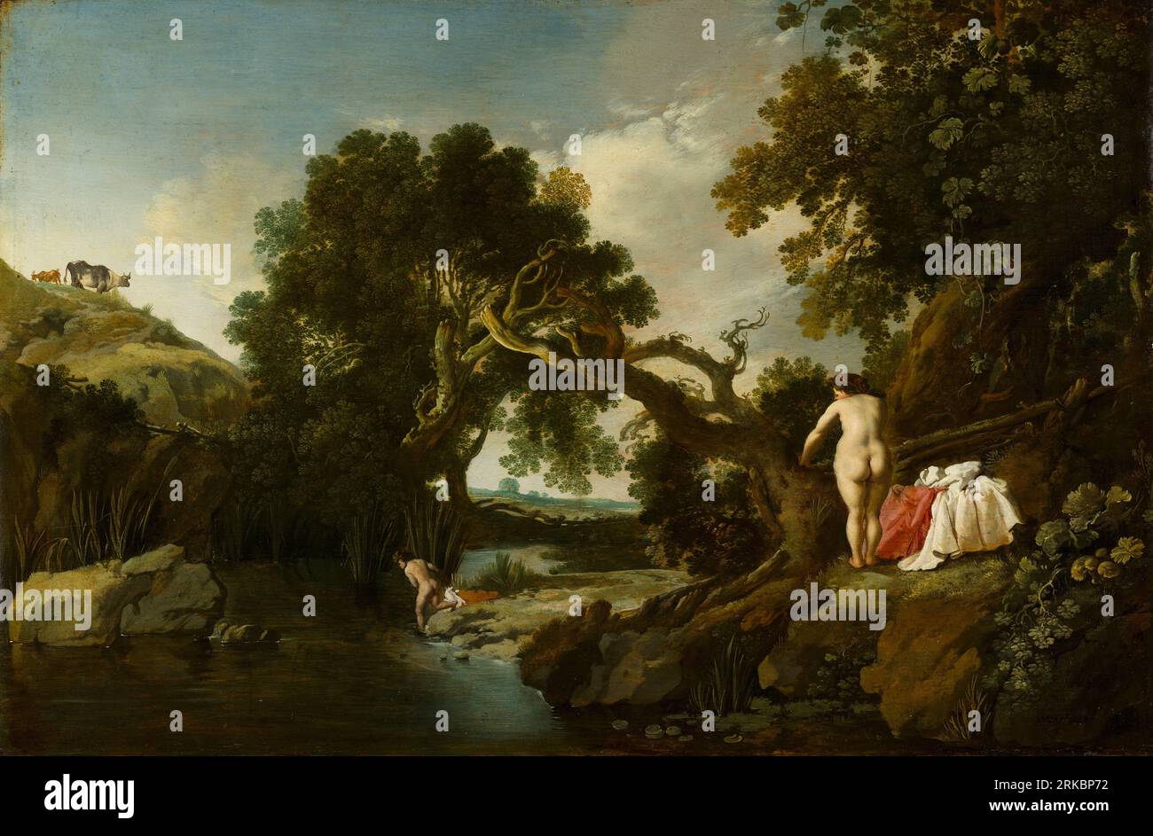 Bewaldeter Pool mit Salmacis und Hermaphroditus um 1627 von Moses van Uyttenbroeck Stockfoto