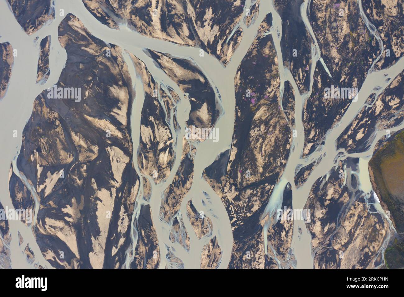 Geflochtenes Flussmuster, Island Highlands, Island Stockfoto