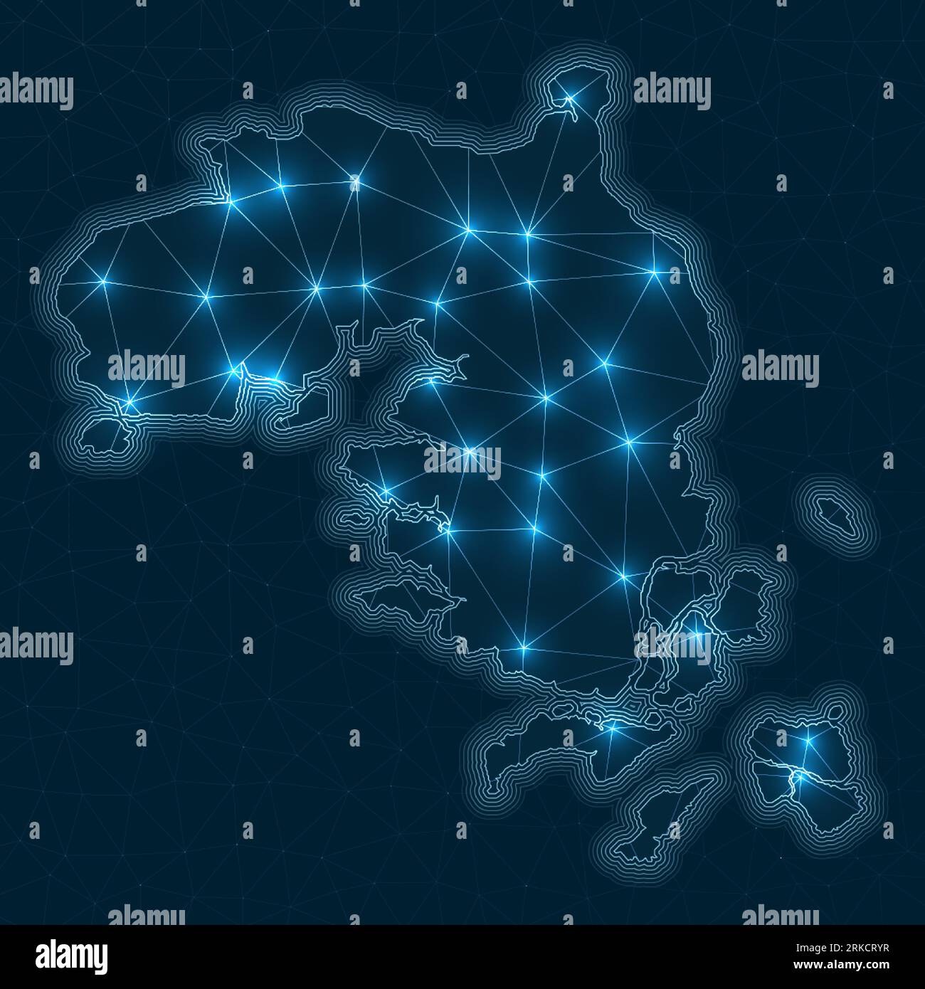 Bintan Island Netzwerkkarte. Abstrakte geometrische Karte der Insel. Digitale Verbindungen und Telekommunikationsdesign. Glühendes Internet-Netzwerk. Stilvolle V Stock Vektor