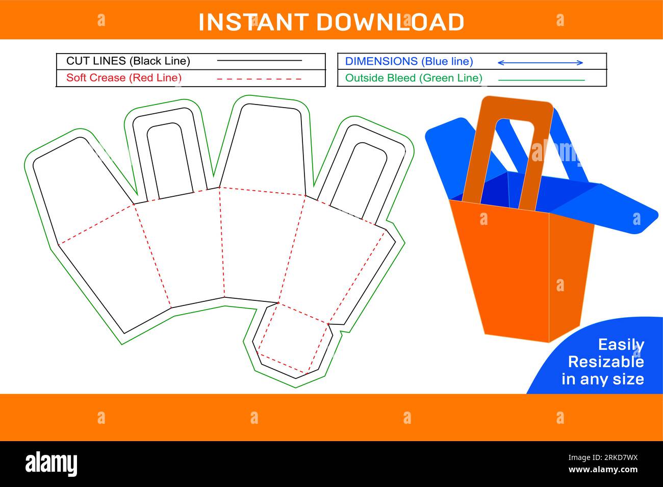 Verpackung Verpackungsbox Design Stanzlinienvorlage und 3D-Box-Datei skalierbare und bearbeitbare Stanzlinie Stock Vektor