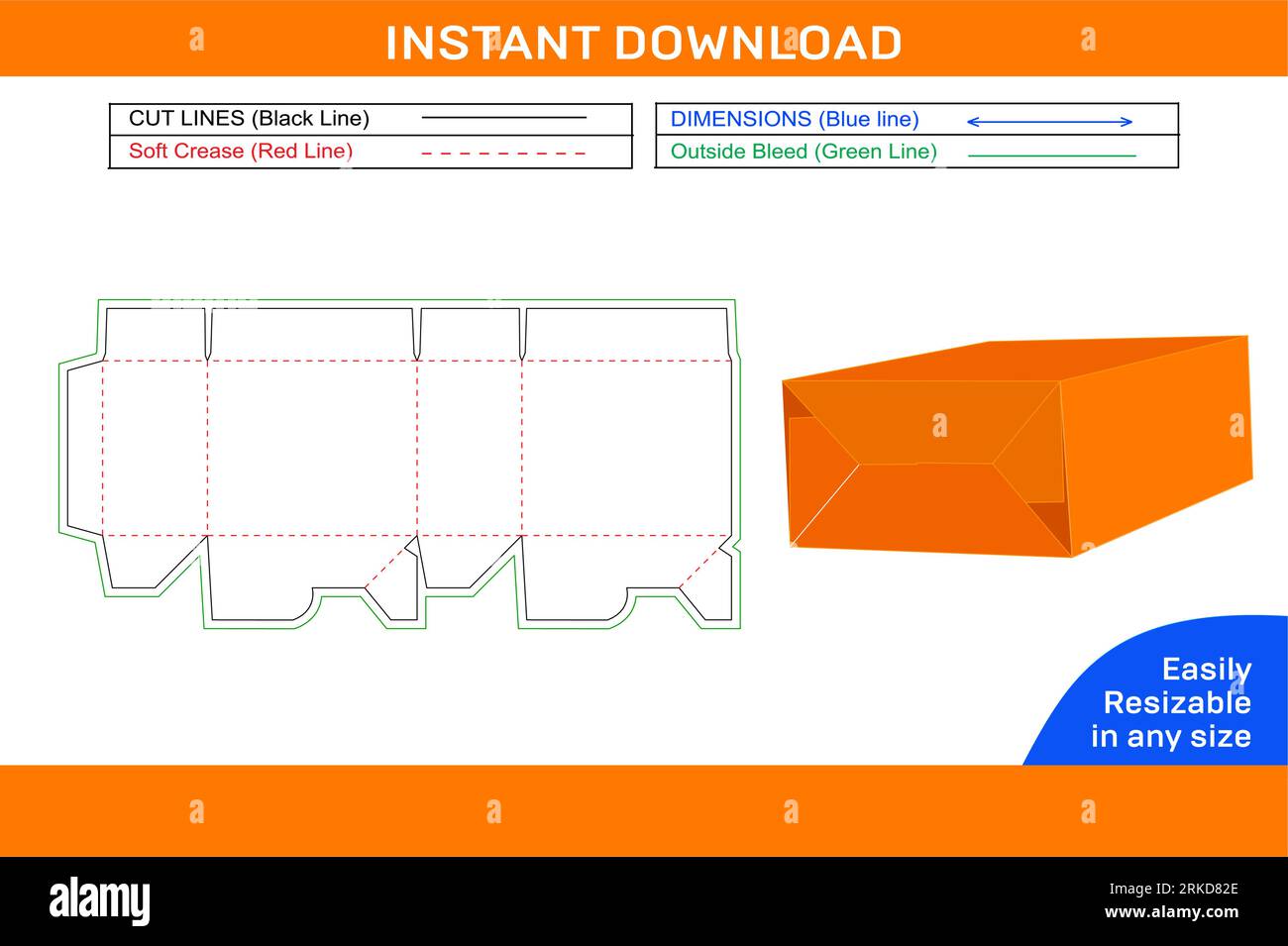 Verpackung Auto Bottom Lock Tuck Top Box Matrize Line Template und 3D Box Template Design Stock Vektor