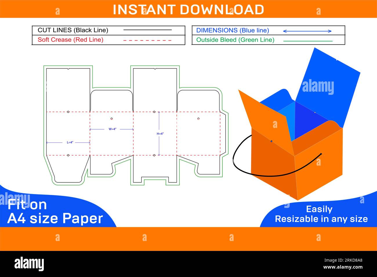 Luxuriöse Geschenkbox oder Geburtstagsbox mit Griffschablone und 3D-Renderdatei Stock Vektor