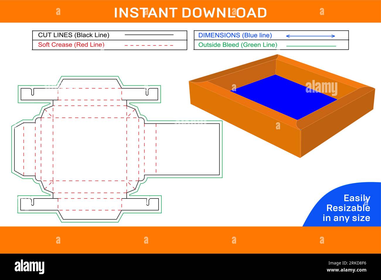 Doppelwandige Tray Box Matrize Line Template, Tray Box 3D Design und leicht bearbeitbar Größe Stock Vektor