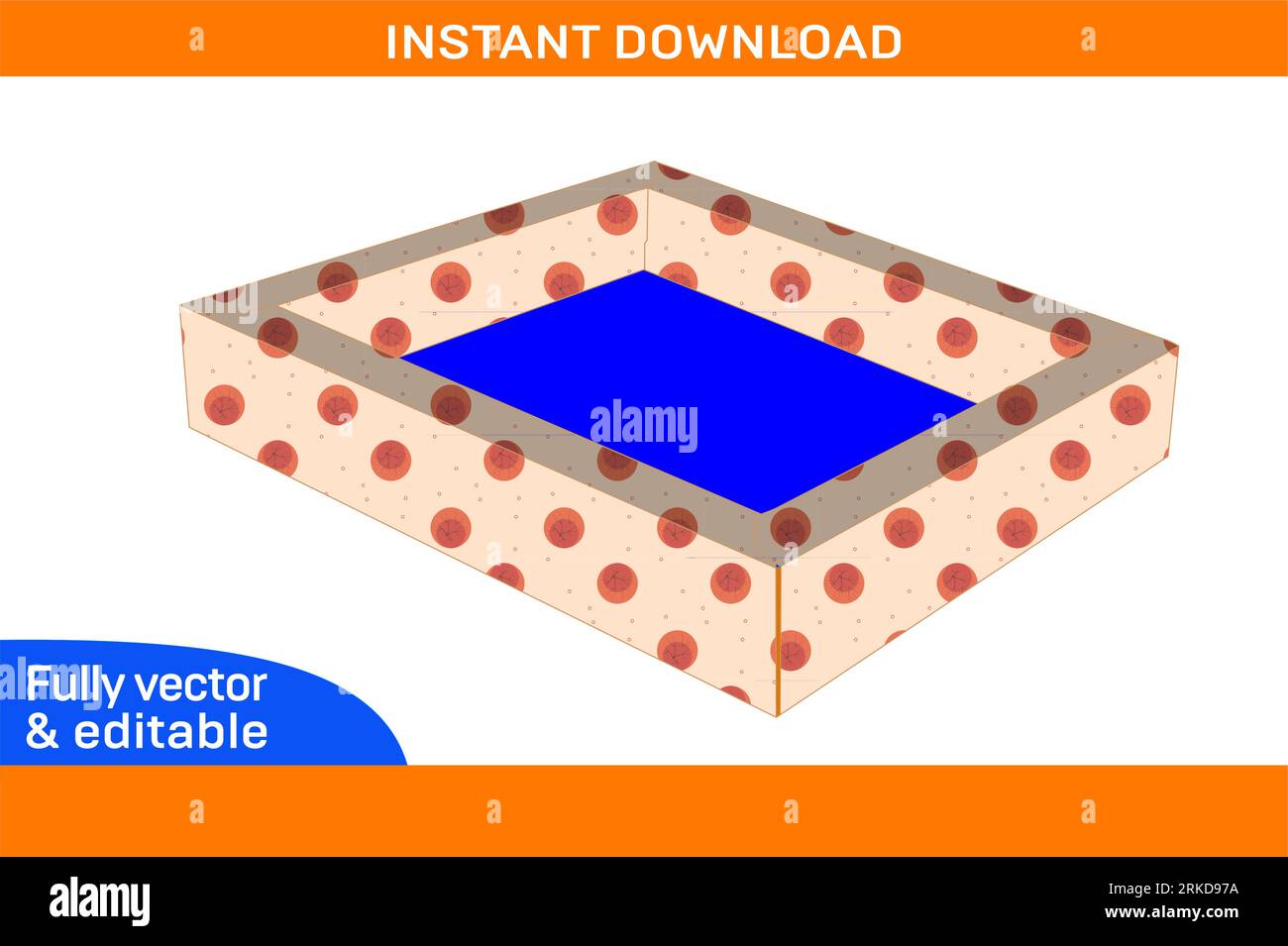 Doppelwandige Tray Box Matrize Line Template, Tray Box 3D Design und leicht bearbeitbar Größe Stock Vektor