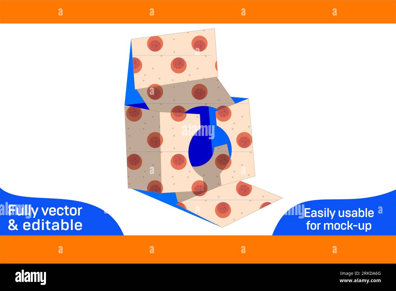 CC-Kamera-Verpackungsbox Stanzlinienvorlage und 3D-Box in Farbe änderbar und bearbeitbar Stock Vektor