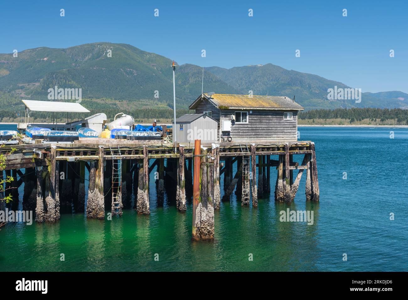 Ein kleiner Küstenanlegesteg in der Nähe von Port Renfrew, Vancouver Island, British Columbia, Kanada. Stockfoto