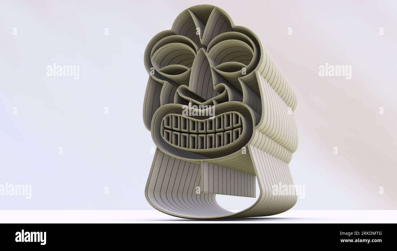 3D-Illustration eines Tiki-Idols. In der Māori-Mythologie ist Tiki der erste Mensch, der entweder von Tūmatauenga oder Tāne erschaffen wurde. Sie müssen die Details aus nächster Nähe anzeigen Stockfoto