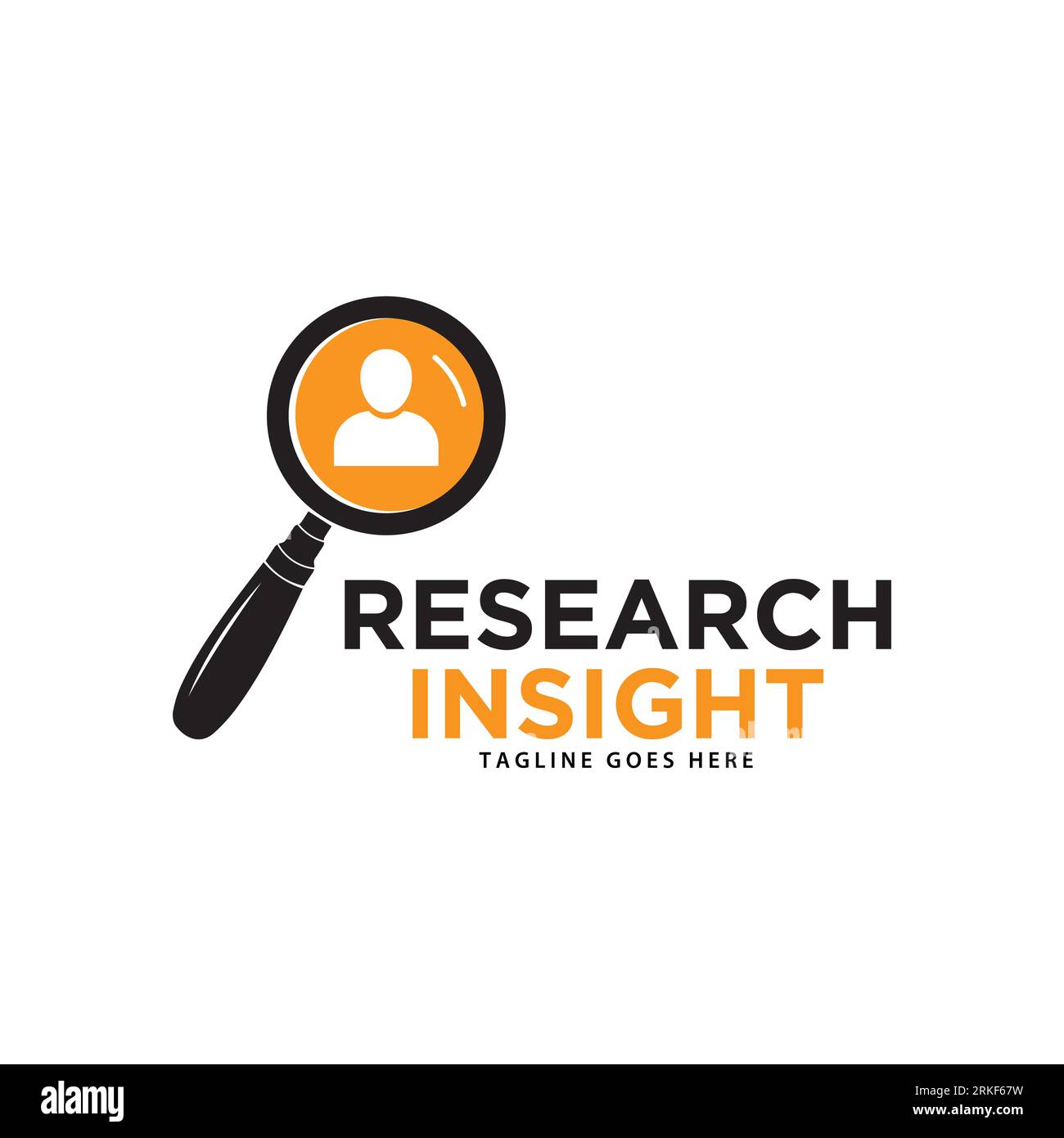 Vektorvorlage für das Logo von Research Insight. Research-Logo mit schlichtem und elegantem Lupensymbol. Stock Vektor