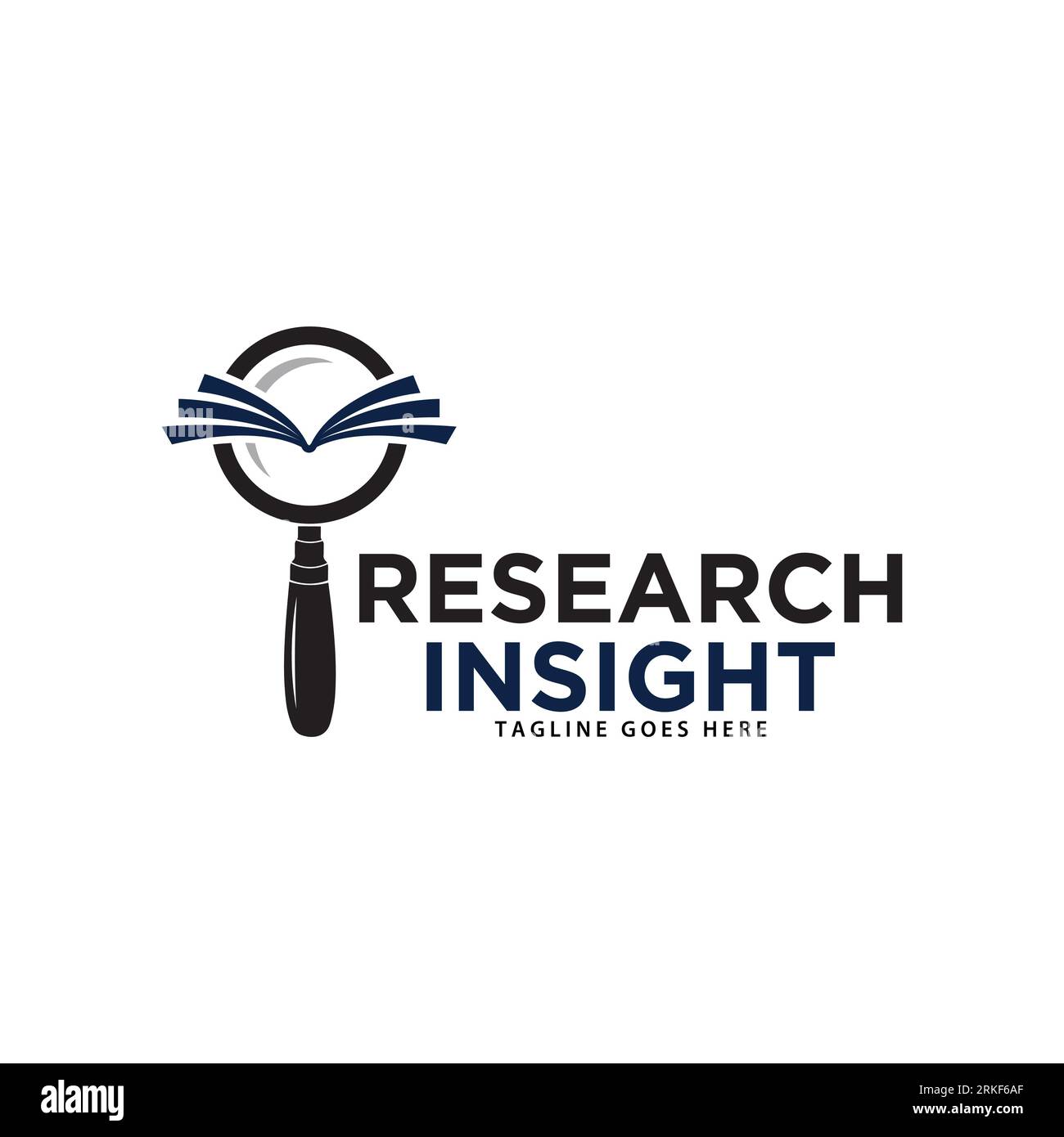 Vektorvorlage für das Logo von Research Insight. Research-Logo mit schlichtem und elegantem Lupensymbol. Stock Vektor