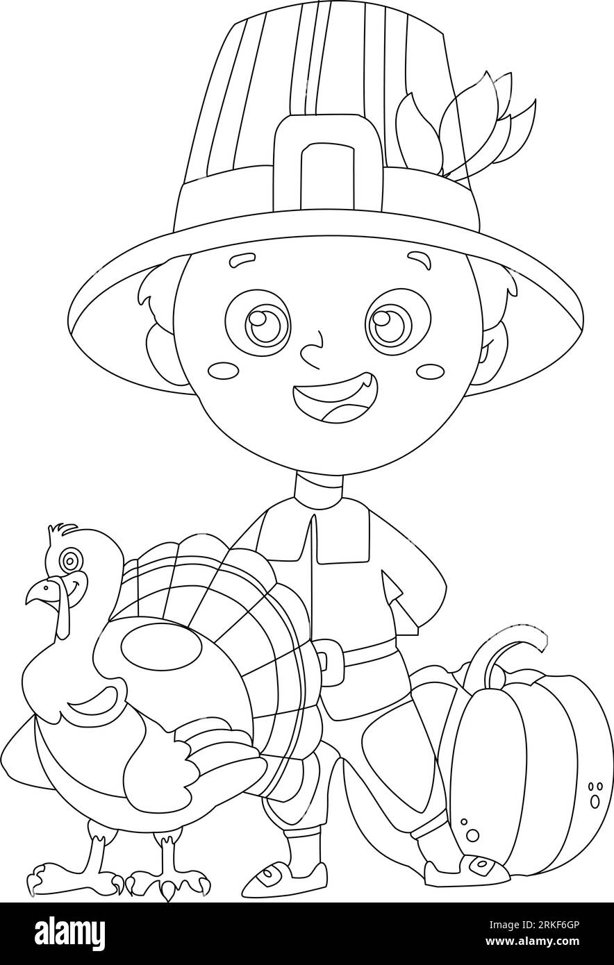 Zeitlos vielen Dank: Thanksgiving Line Art and Vector Illustration für alle Altersgruppen zum Genießen. Malbuch-Seite. Stock Vektor