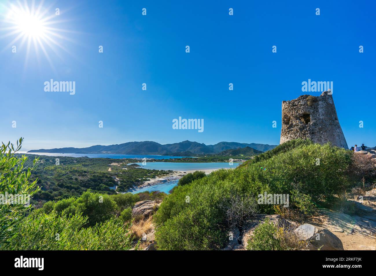 Panoramablick auf den Strand um Villasimius, Sardinien (Italien) Stockfoto