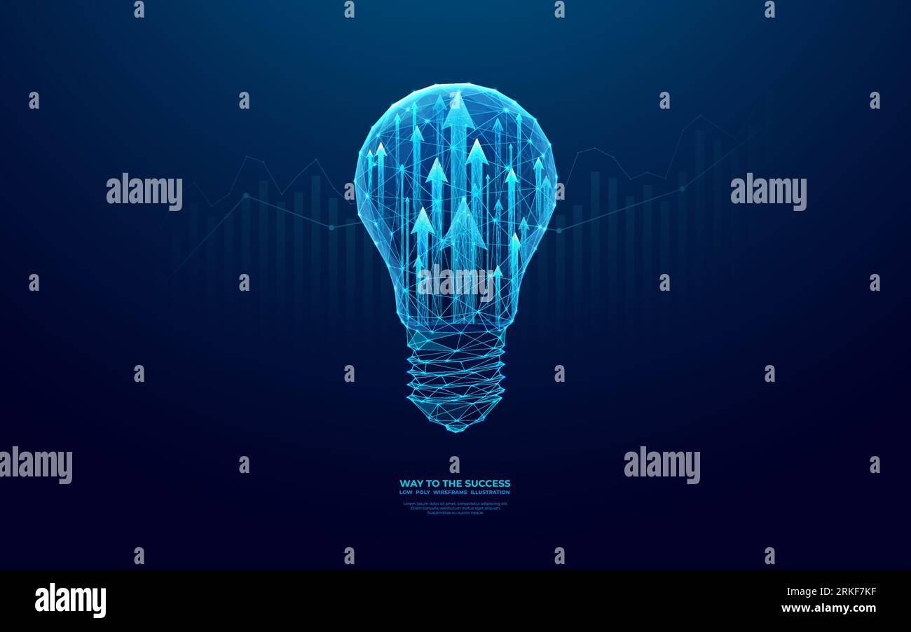 Abstract digital light bulb and growing arrows up. Stock Vektor
