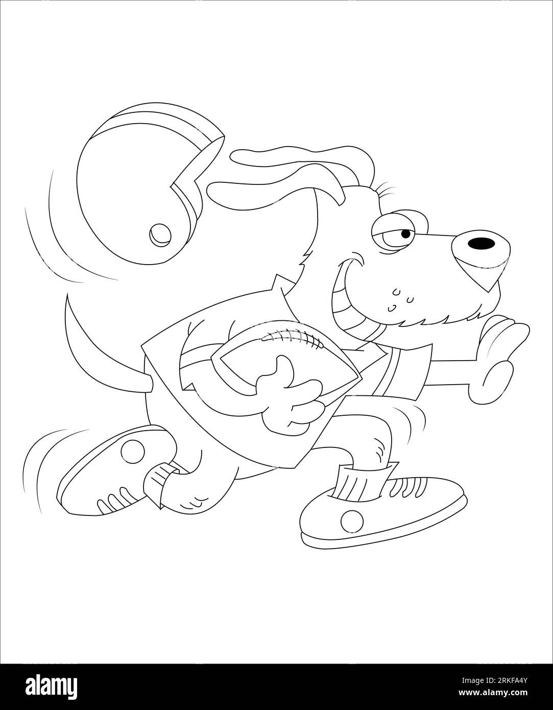 Ausmalseite Umriss eines Zeichentrickjungen mit einem Fußballball mit Hund. Fußball. Malbuch für Kinder. Karikaturillustration eines Fußballhundes Stock Vektor