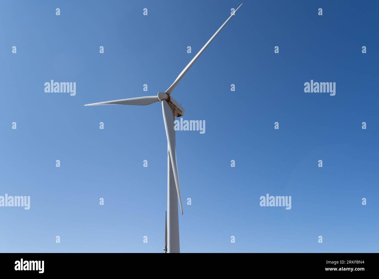 Windenergieanlagen aus erneuerbaren Energien Stromerzeugung in Maranchon, Guadalajara Stockfoto