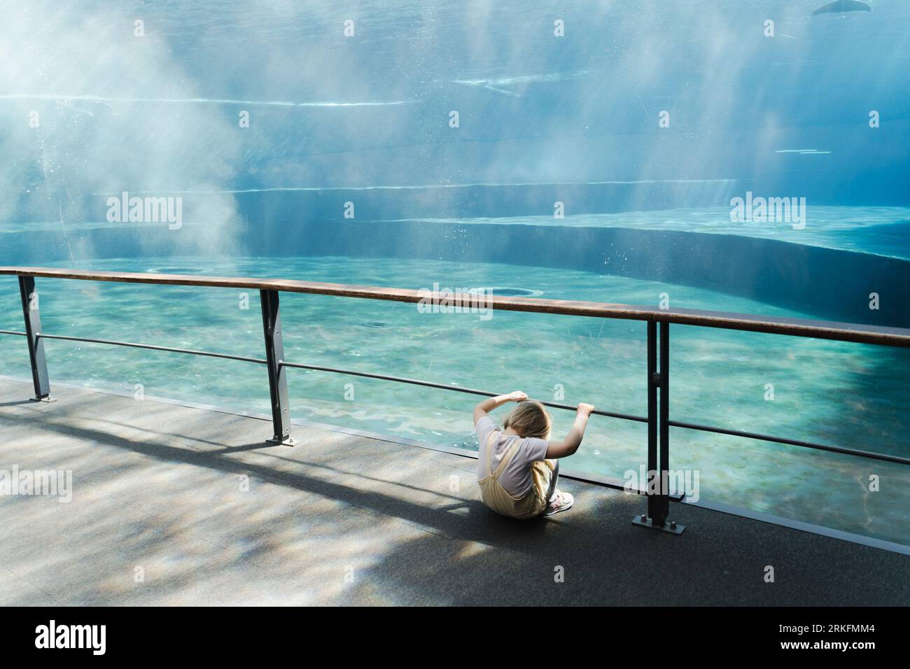 Kleines Kind allein in einem leeren Aquarium, Genova Stockfoto