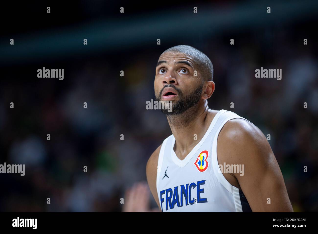 VILNIUS, LITAUEN - 11. august 2023: Tune-up-Spiel der FIBA-Weltmeisterschaft 2023. Litauen - Frankreich. Basketballspieler Nicolas Batum in Aktion Stockfoto