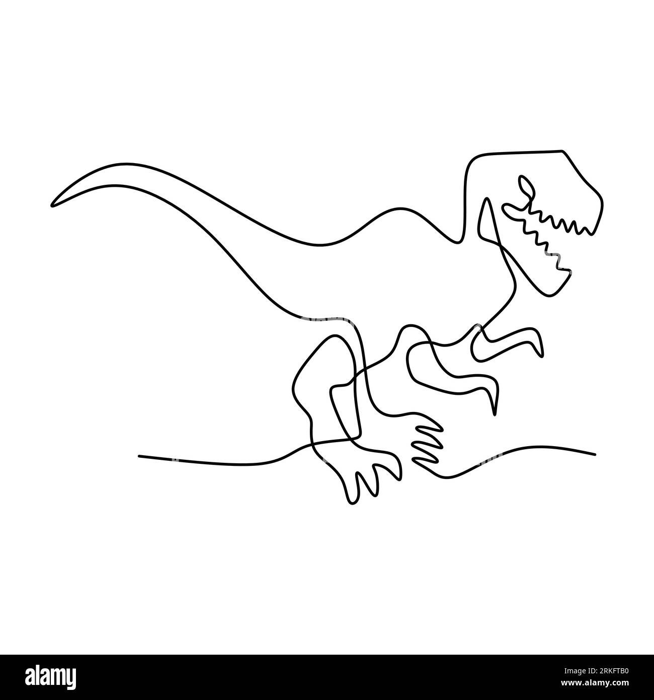 Einzellinienzeichnung von tyrannosaurus rex. Wildes Tier isoliert auf weißem Hintergrund. Prähistorisches Tier-Maskottchen-Konzept für Dinosaurier Thema A Stock Vektor