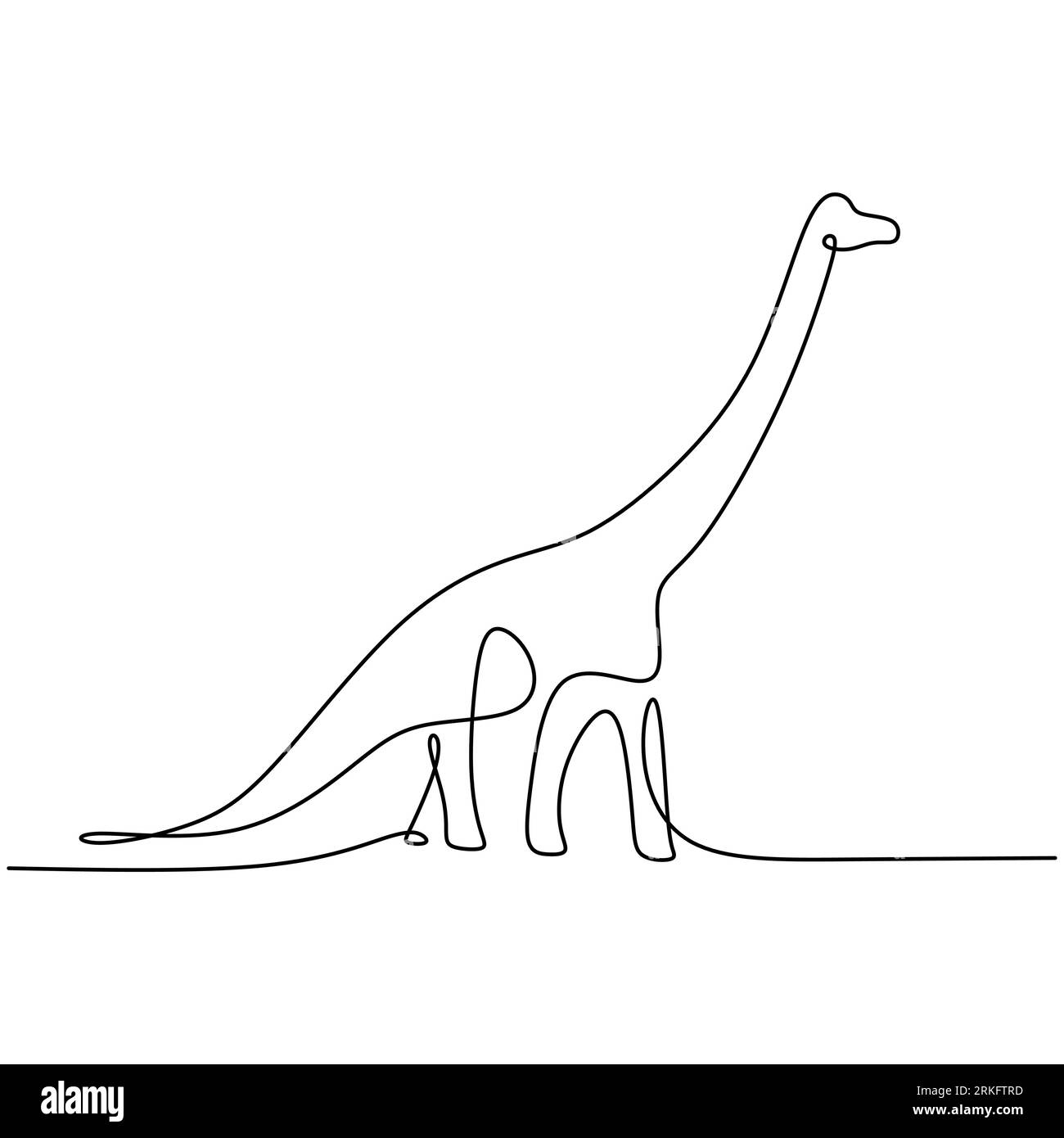 One continuous line drawing of a prehistoric animal dinosaur for a logo museum icon. A giant brontosaurus with long neck isolated on white background. Stock Vektor