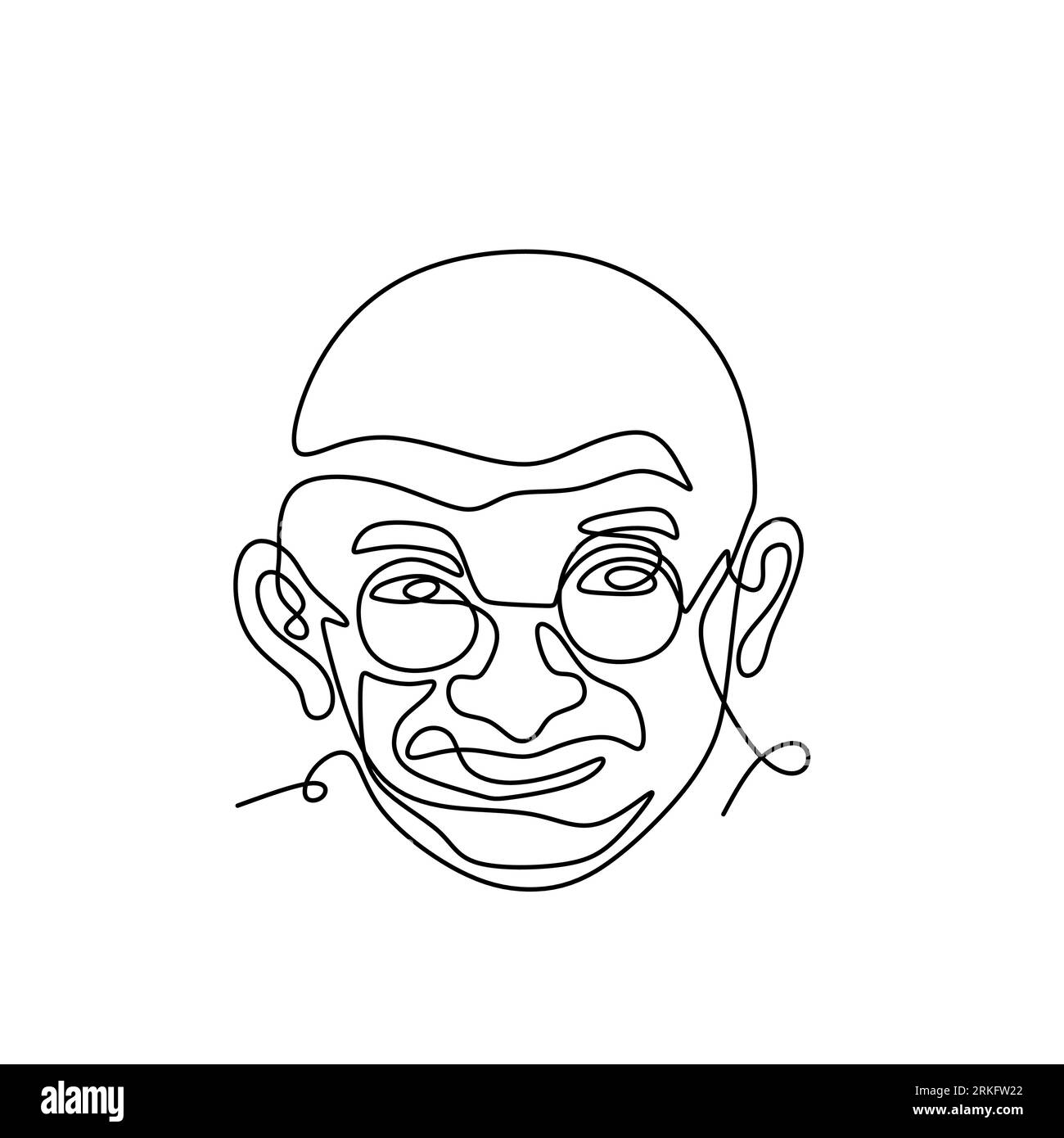 Durchgehende Linienzeichnung von Mahatma Gandhi. Der Führer der indischen Unabhängigkeitsbewegung im britisch regierten Indien. Ein Mann, der gewaltfreie Arbeit geleistet hat, widersteht Stock Vektor