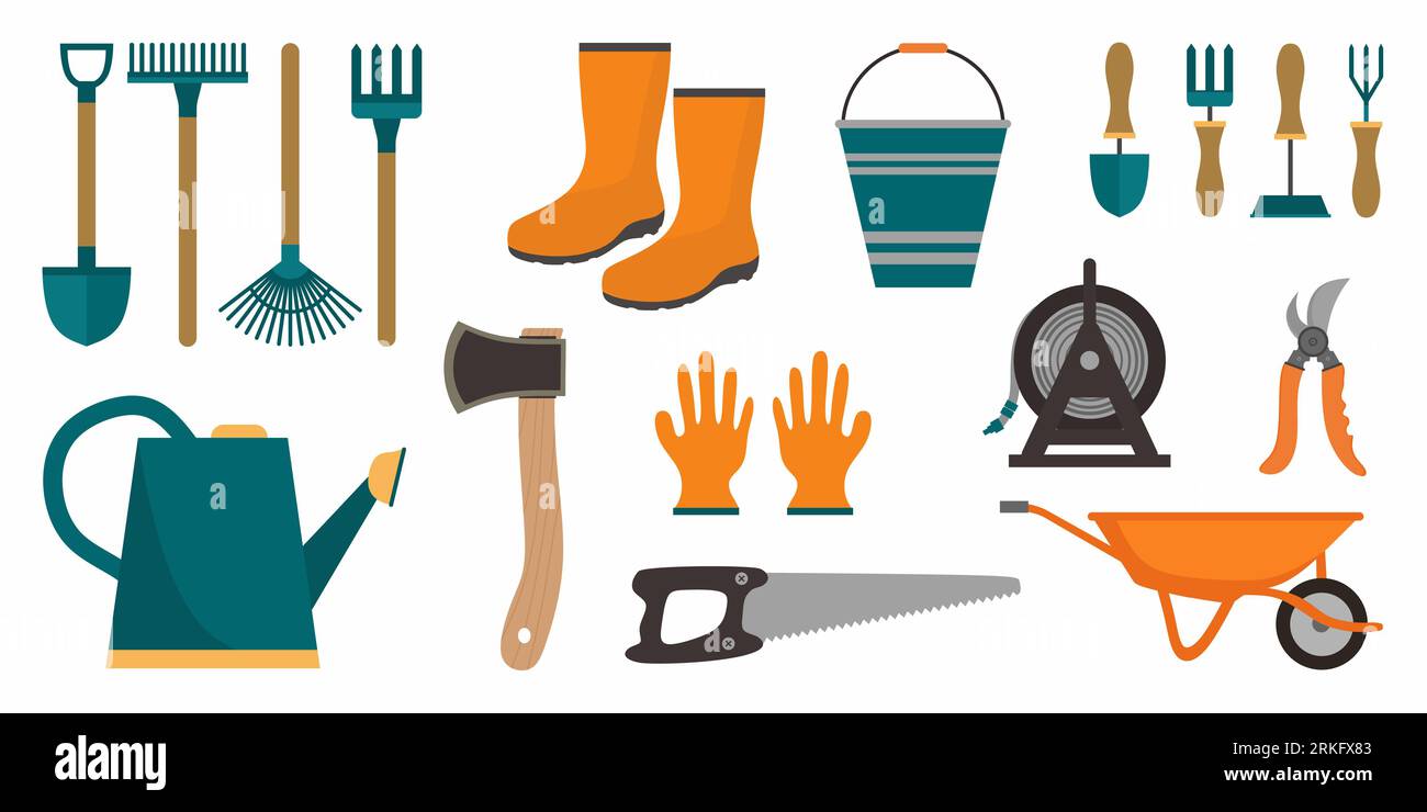 Gardening tools in flat style set objects Stock Vektor