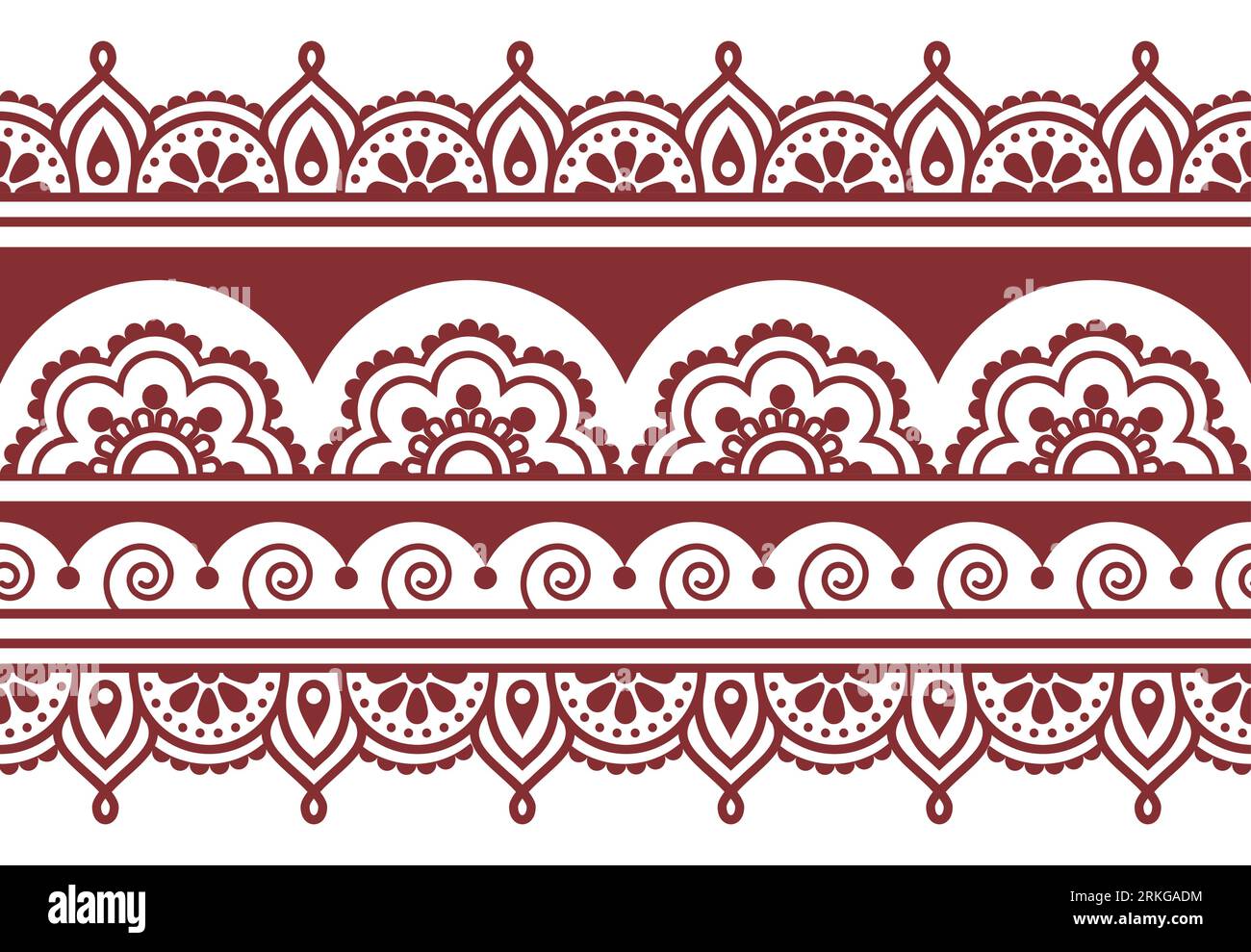 Indisches Mehndi-Tattoo-Muster im Vektor-Stil in weiß mit Schnörkeln und Blumen Stock Vektor