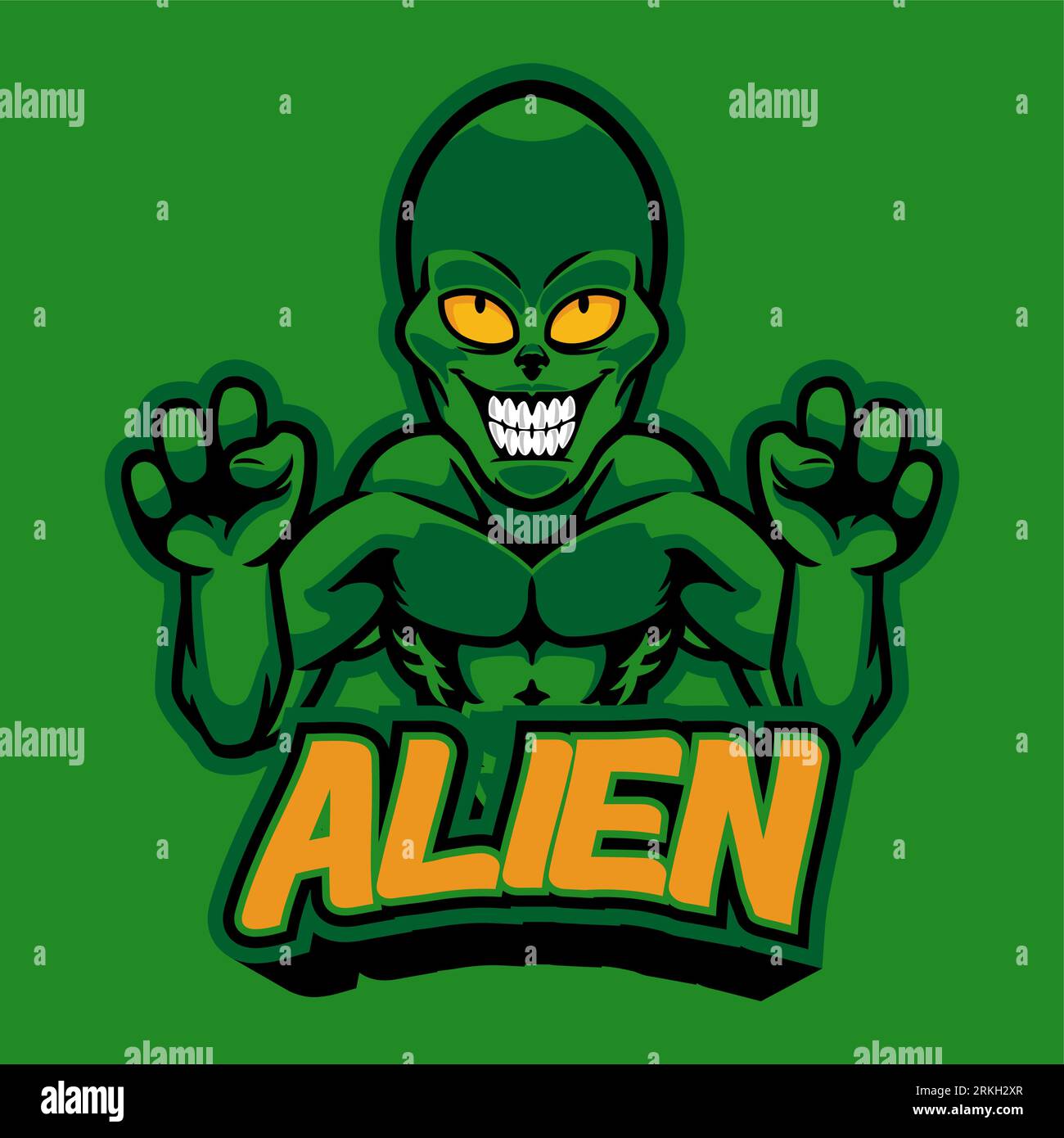 Professional logo aggressive alien, sport mascot, e-sports label. Scary green monster alien mascot vector illustration logo for your e-sports team, pe Stock Vektor