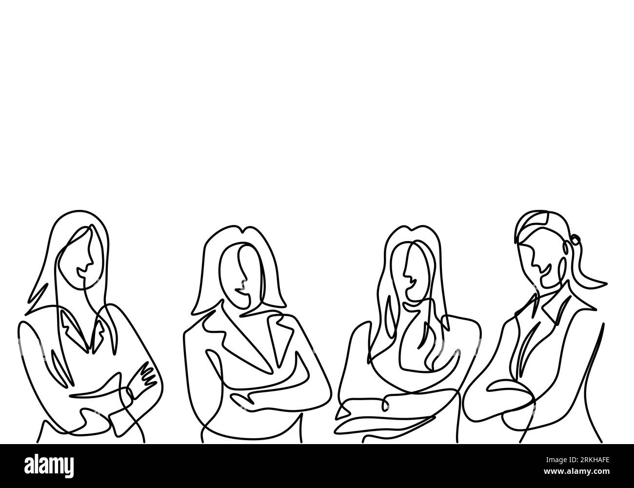 Kontinuierliche Linienzeichnung von Geschäftsleuten, die mit sanfter und selbstbewusster Haltung stehen. Das professionelle Büroarbeiterteam von Character. Vektorillustration si Stock Vektor