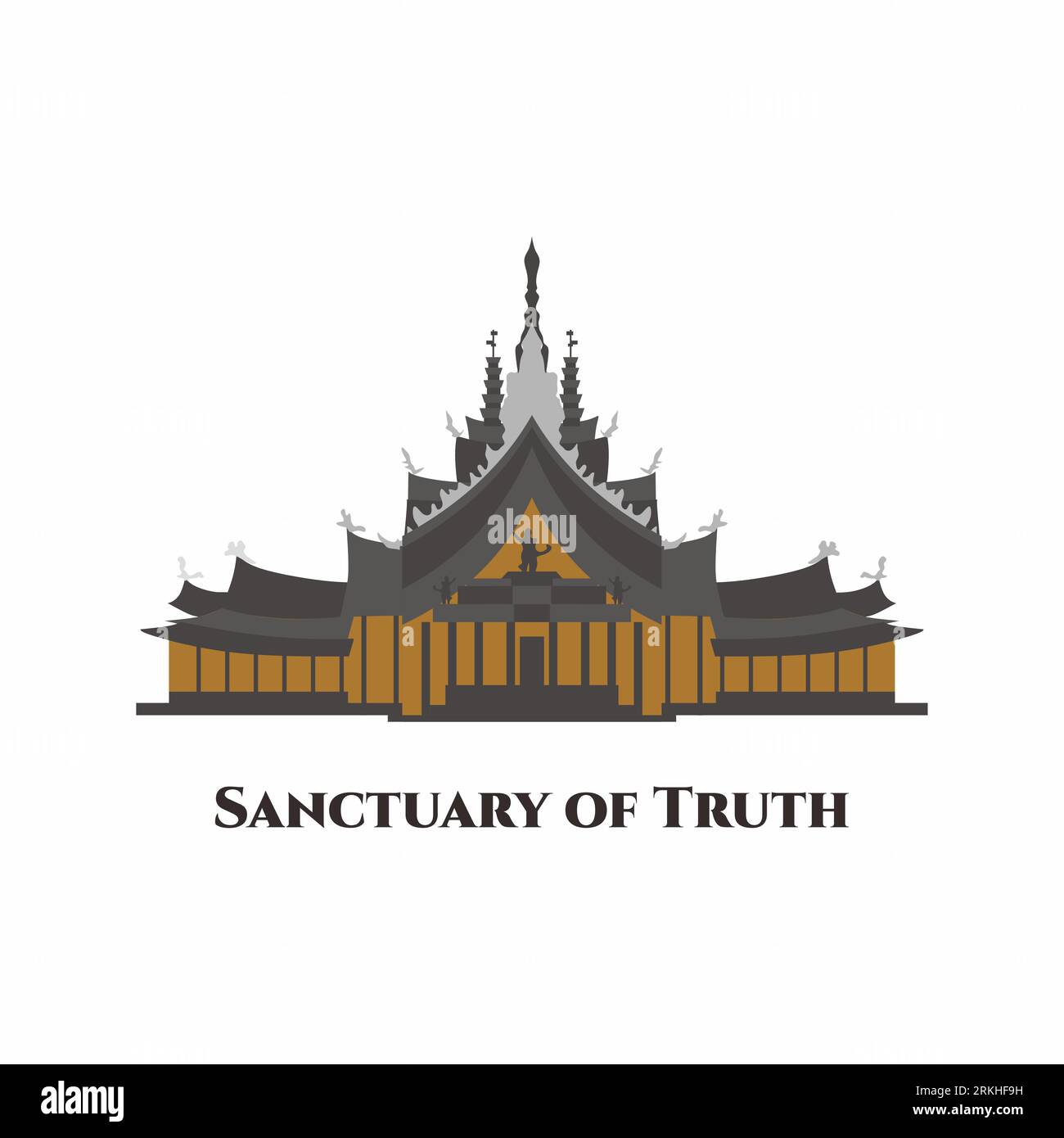 Heiligtum der Wahrheit in Pattaya, Thailand. Eine gigantische Holzkonstruktion. Dieser Ort ist toll, um die Schnitzerei zu sehen. Für alle Besucher zu empfehlen. Ve Stock Vektor