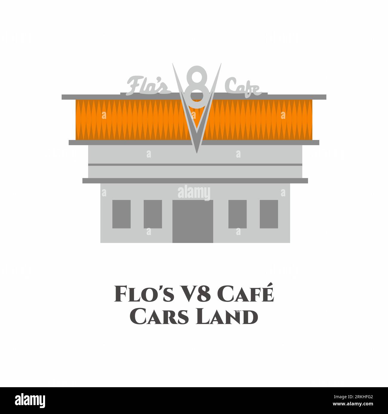 Cars Land. Eine der Hauptattraktionen im Disney California Adventure Park. Es ist ein gemütlicher Ort und gemütliche Speisen im Flo's V8 Café. Tolles Hotel Stock Vektor