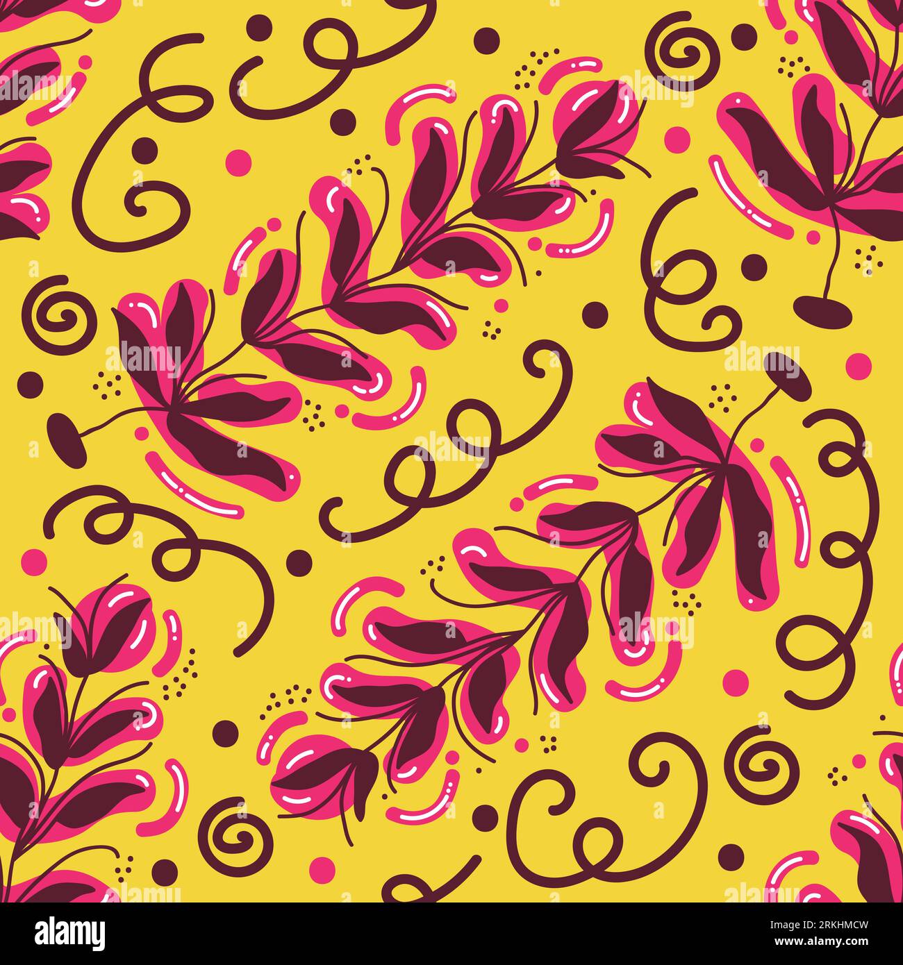 Nahtloses Blumenmuster im Retro-Stil der 90er Jahre. Niedliches Zeitgenössisches Botanisches Muster. Trendige und Vintage-Grafiken für Mode, Tapeten, Geschenkpapier Stock Vektor