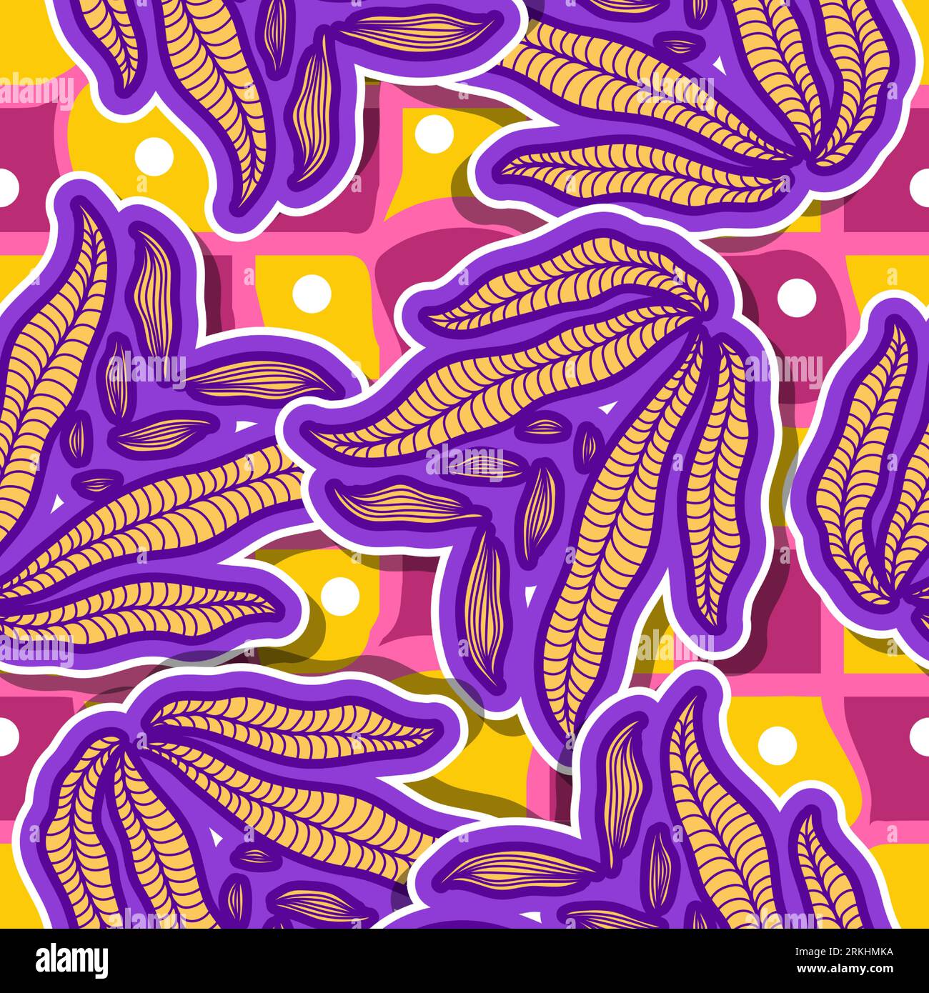 Nahtloses Blumenmuster im Retro-Stil der 90er Jahre. Niedliches Zeitgenössisches Botanisches Muster. Trendige und groovige Grafiken für Mode, Tapeten, Geschenkpapier Stock Vektor