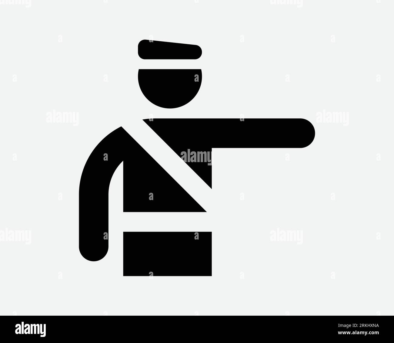 Verkehrspolizeisymbol Polizist Sicherheitsbeamter Polizeibeamter Direkt Lenkende Punkt Geste Schwarz Weiß Vektor Clipart Graphic Illustration Zeichen Symbol Stock Vektor