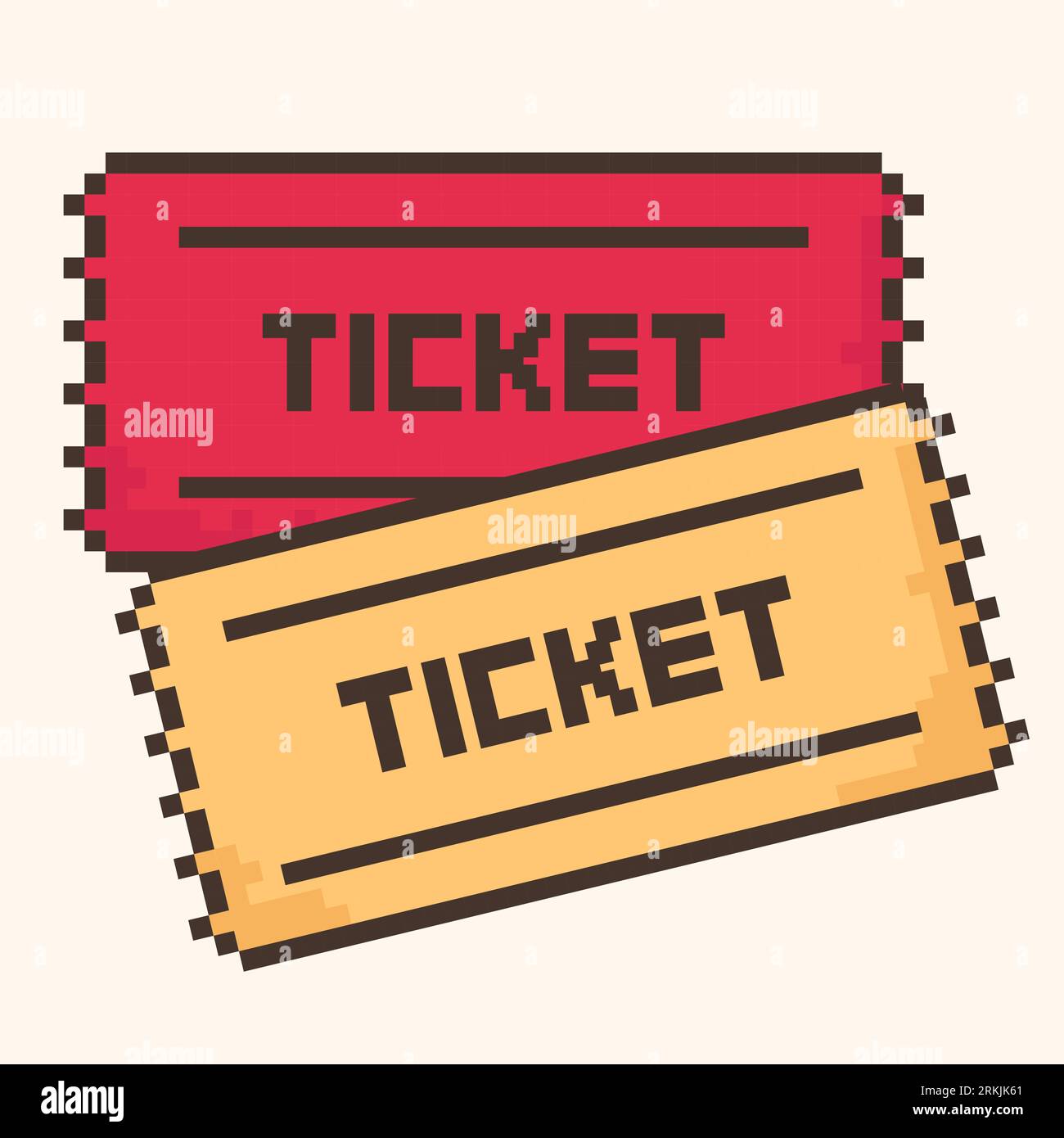 Pixel Coupon.Ticket-Vorlage, Eintrittsgutscheine 8-Bit Stock Vektor