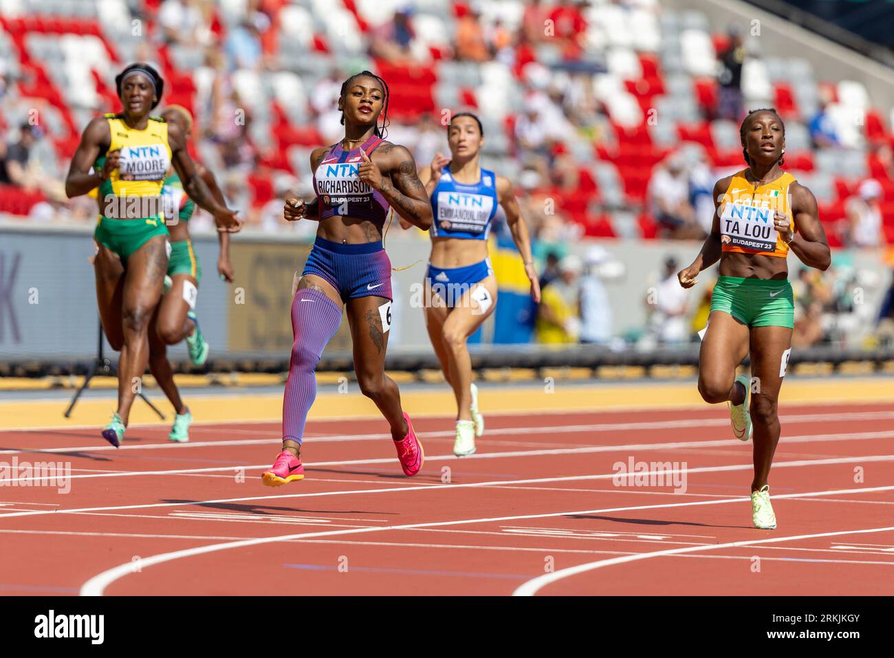 SHA’Carri Richardson (USA) qualifiziert sich auf den 200 Metern mit einer Zeit von 22,16 bei den Leichtathletik-Weltmeisterschaften Budapest23 bei den National Athleti Stockfoto