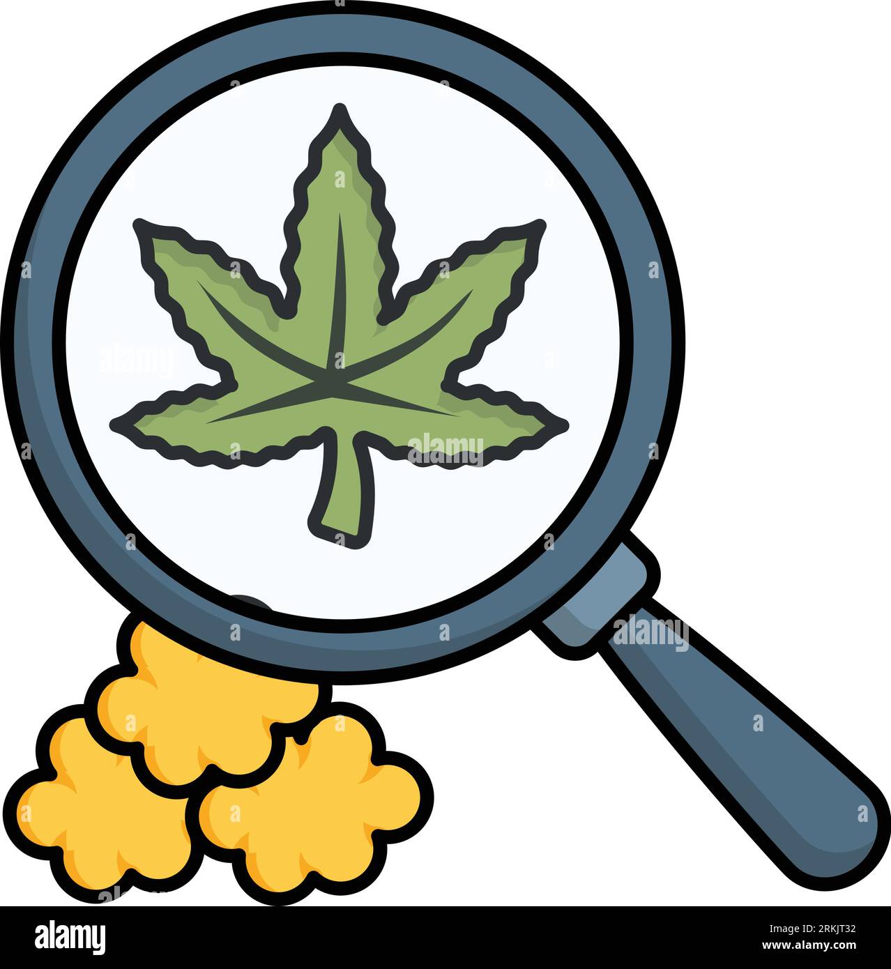 Analyse von Hanfsorten mit Vergrößerungsglas Konzept, Unkraut botanische Forschung Vektor Symbol Design, Cannabis und Marihuana Symbol, thc und cbd Zeichen Stock Vektor