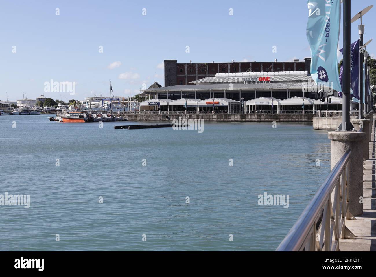 Le Caudan Waterfront ist eine kommerzielle Entwicklung in Port Louis, die Hauptstadt von Mauritius. Zur Ausstattung gehören Geschäfte, Banken, Casinos, Kinos Stockfoto