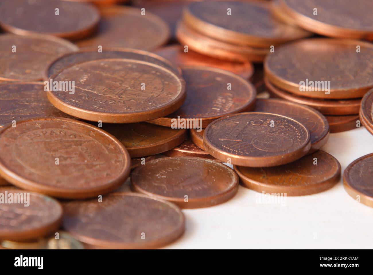 Eine Gruppe von Euro-Cent-Münzen in Spanien Stockfoto