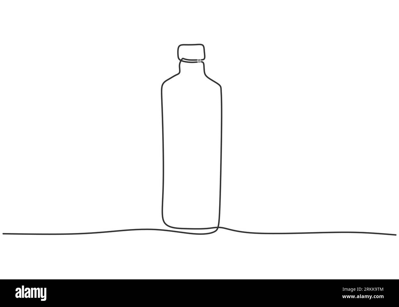 Eine einzeilige Zeichnung eines minimalistischen Designs von Mineralwasserflaschen isoliert auf weißem Hintergrund. Das Konzept des gesunden Lebensstils. Freshnes Stock Vektor