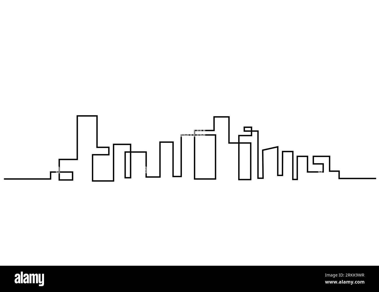 Eine durchgehende Linie, die Hotel, Gebäude, Türme, Skyline zeichnet. Orientierungspunkt in einer einzelnen Zeile isoliert auf weißem Hintergrund. Stock Vektor