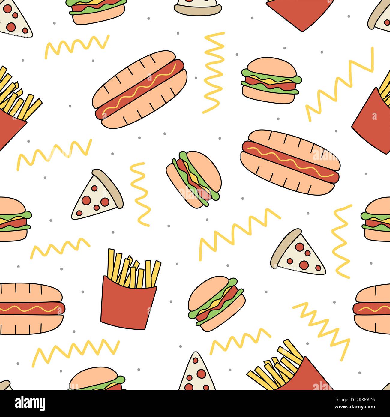 Seamless pattern background with fast food element isolated on white background. Stock Vektor