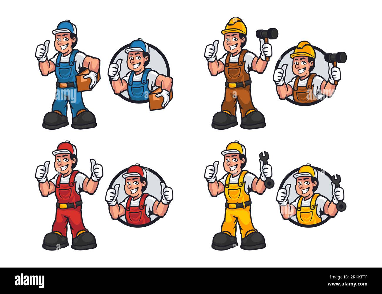 Set of engineers, handyman or technician isolated on white background. Stock Vektor