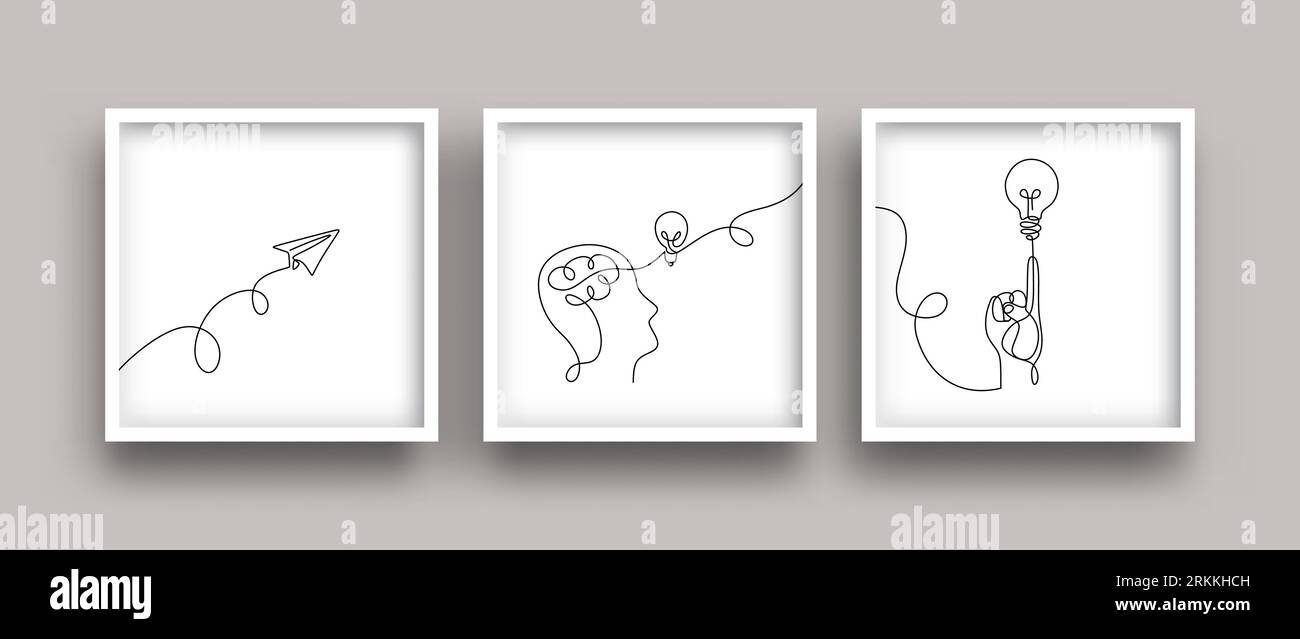 One line drawing creative concept and thinking with light bulb and paper plane Stock Vektor